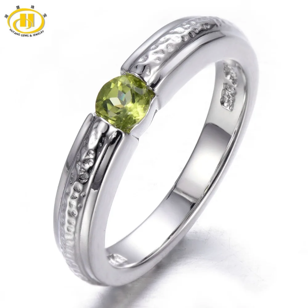 

Hutang Fashion Natural Peridot Solid 925 Sterling Silver Rings Fine Jewelry Men's Women's Lover Wedding Ring Mother's Day Gift