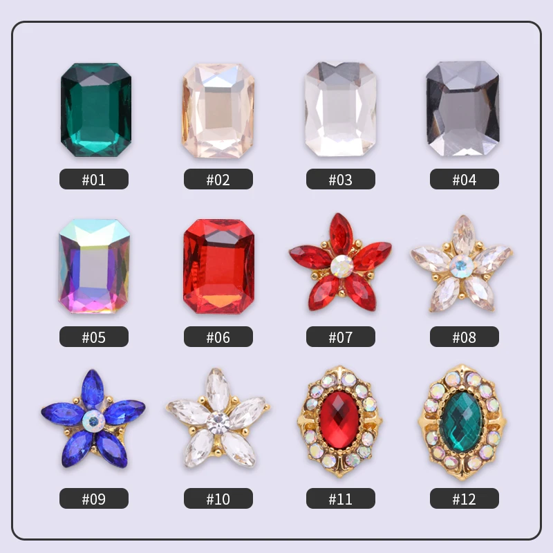

5/10pcs 3D Nail Decorations Mixed Rhinestones Square Flowers Shining AB Color Stones Flat Bottom Nail Art DIY Design