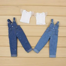 Одежда для 1/6 года; голубой джинсовый комбинезон с кружевом; белая рубашка;
