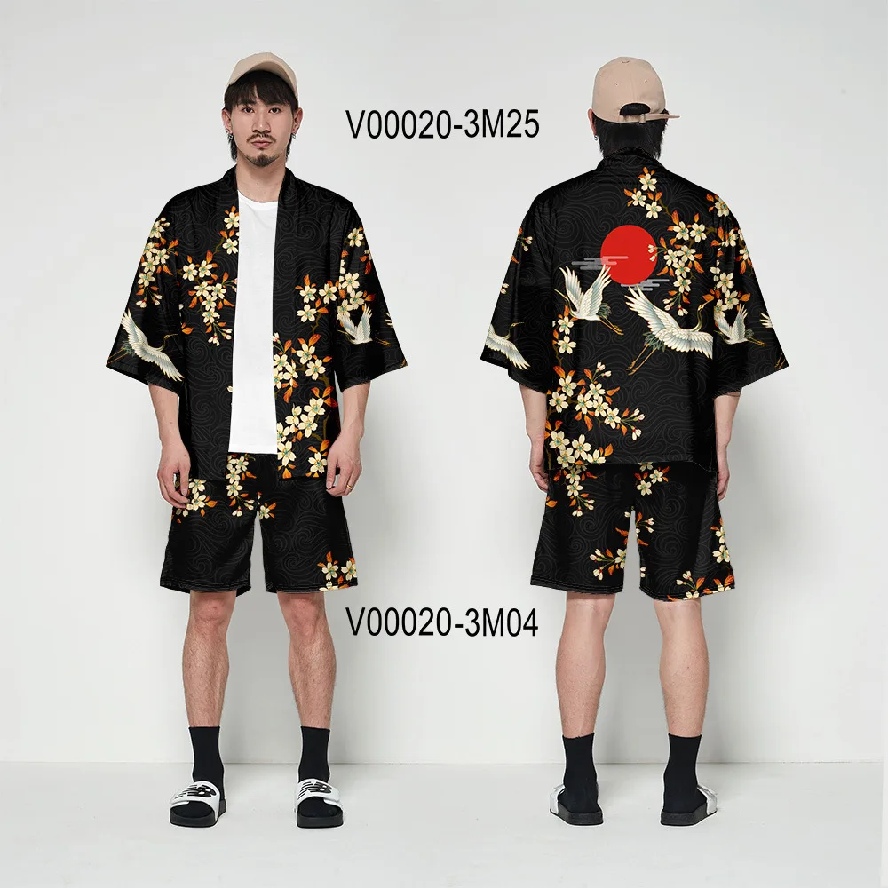 Kimono Cardigan Men Japanese Obi Male Yukata Men's Haori Short Outwear Japanese Samurai Clothing Traditional Japanese Clothing - Цвет: set 05