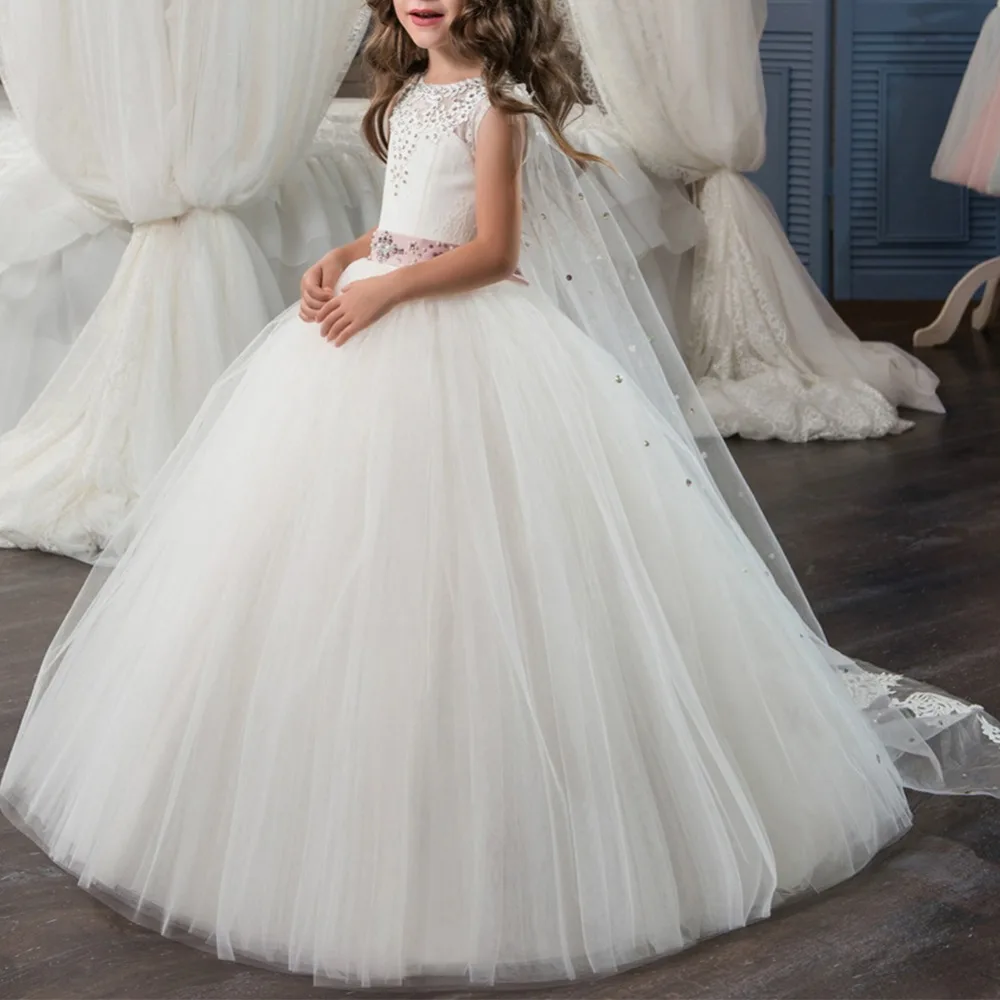 Платье принцессы для маленьких девочек кружевное платье с бисером для детей, свадебное платье подружки невесты для дня рождения, длинное платье из тюля для девочек, От 2 до 13 лет