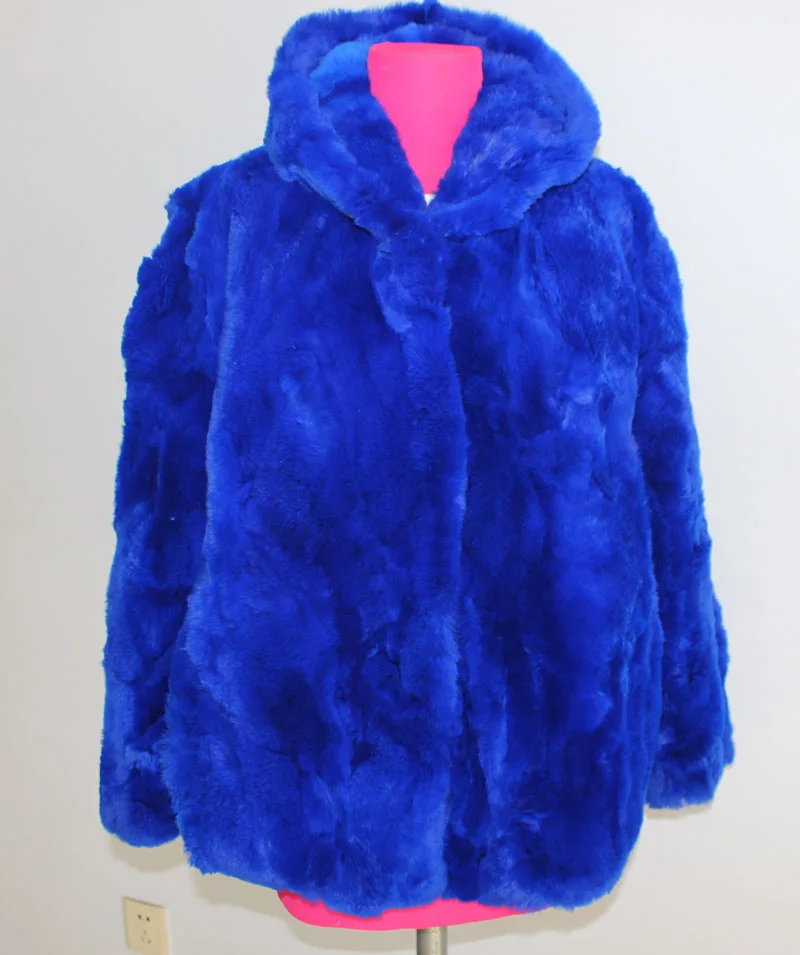 Linhaoshengyue пальто из меха с длинными рукавами и поясом кролика - Цвет: Синий