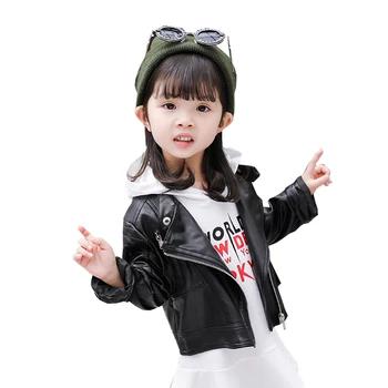 

2-7 years old girl fashion jacket PU British style embroidery leather jacket Quilted collar locomotive leather jacket fall