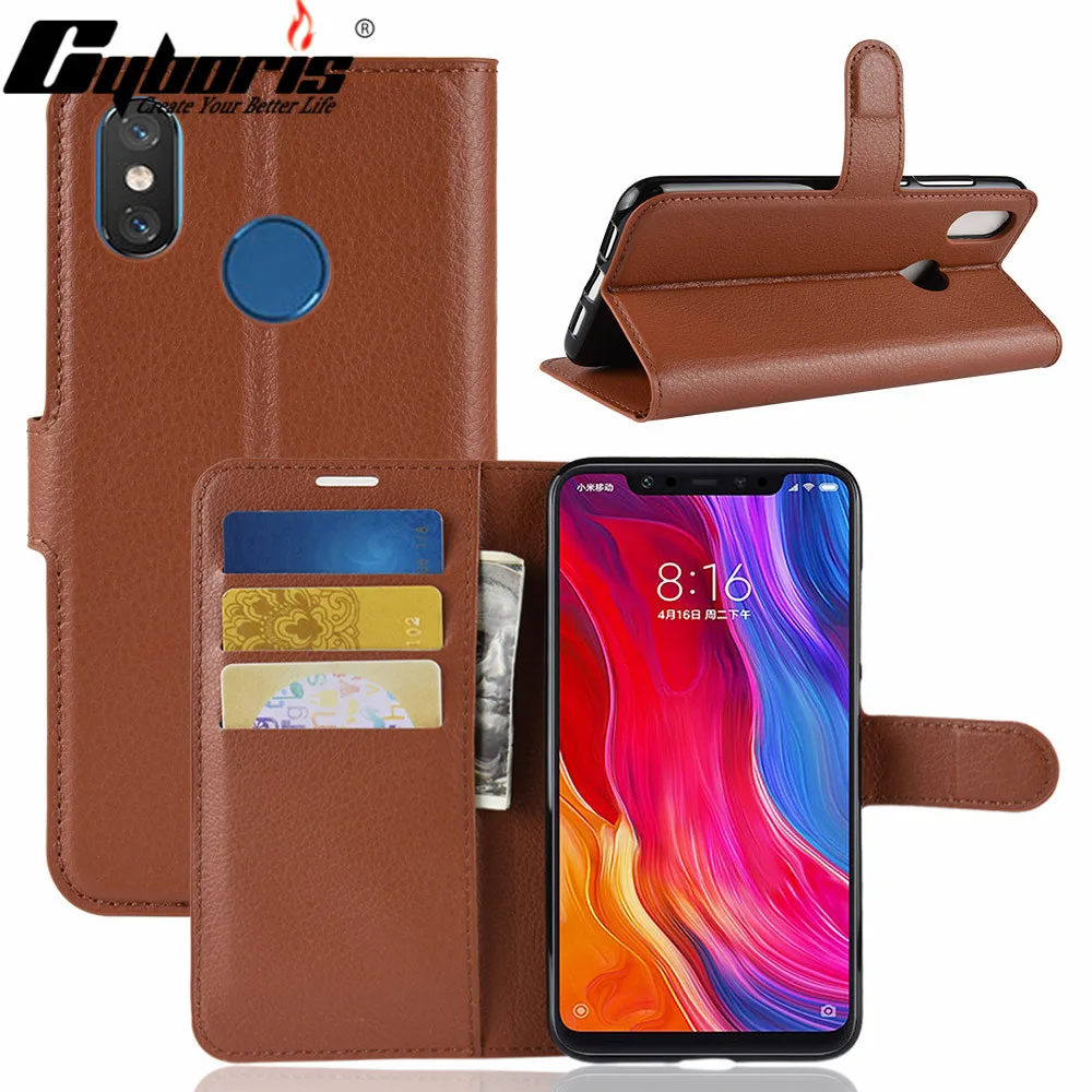 

Cyboris cover For xiaomi 8 Flip Case Lichee Flip case Holster PU Leather with card slot holders stand function For xiaomi 8