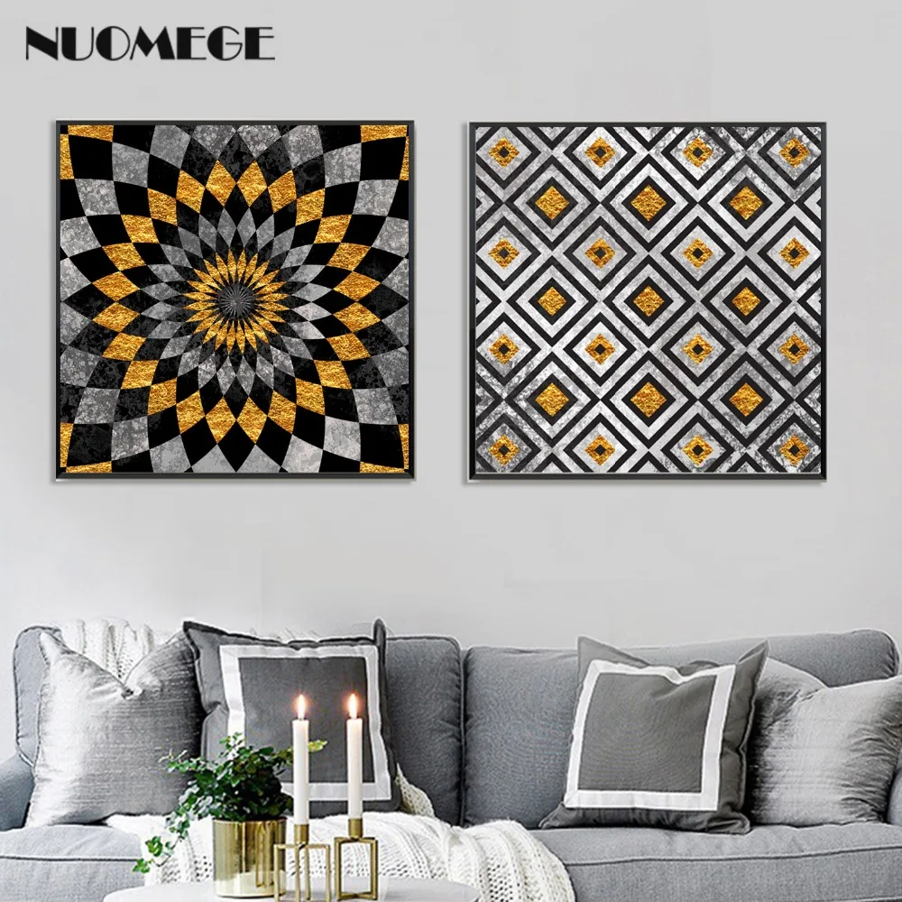 

NUOMEGE Nordic Canvas Painting Vintage Gold Minimalist Posters and Prints Abstract Wall Art Modern Pictures For Home Decoration