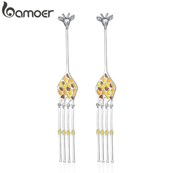 

BAMOER Design New Silver Color Hyperbole Cute Giraffe Animal Long Drop Earrings for Women Fashion Earrings Jewelry YIE111