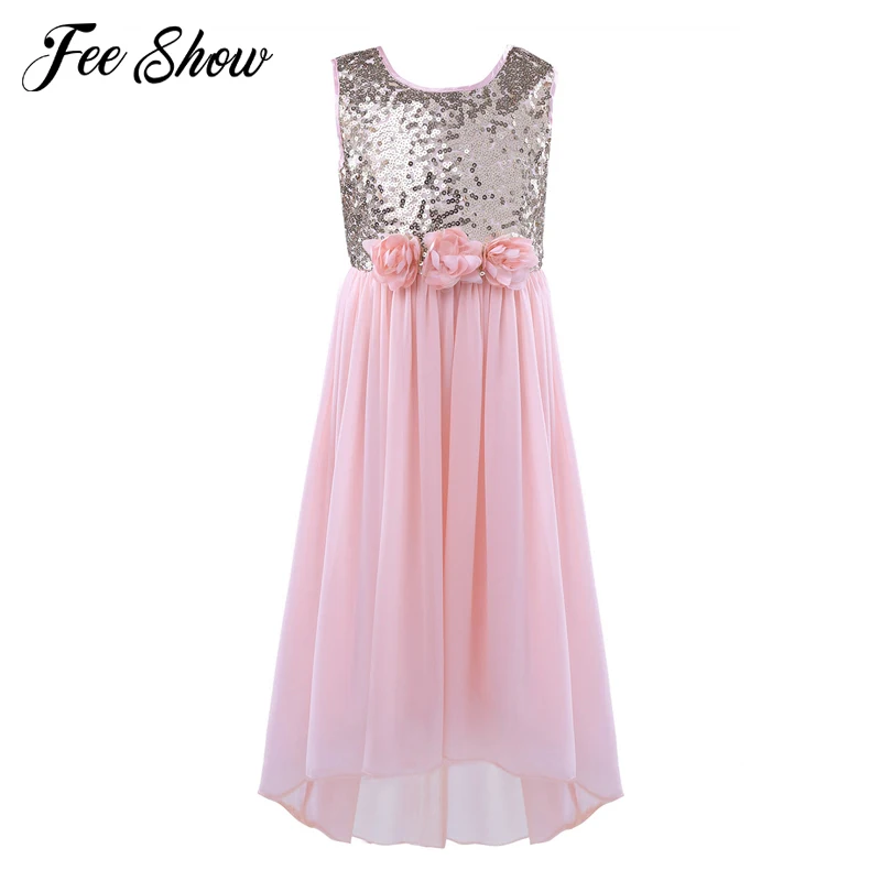 High quality Princess Kids Baby Fancy Wedding Dress Sleeveles Sequins Party Dress For Girl Summer Dresses