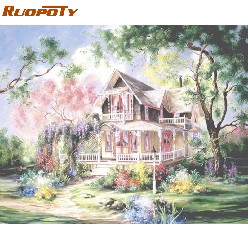 

RUOPOTY The Mountains Villa Landscape DIY Painting By Numbers Handpainted Oil Painting Unique Gift Wall Art Picture Home Decor