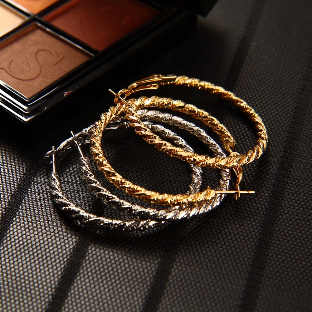 Женские модные изысканные металлические круглые серьги золотые серебряные средние 4 см Спиральные серьги-кольца женские большие серьги