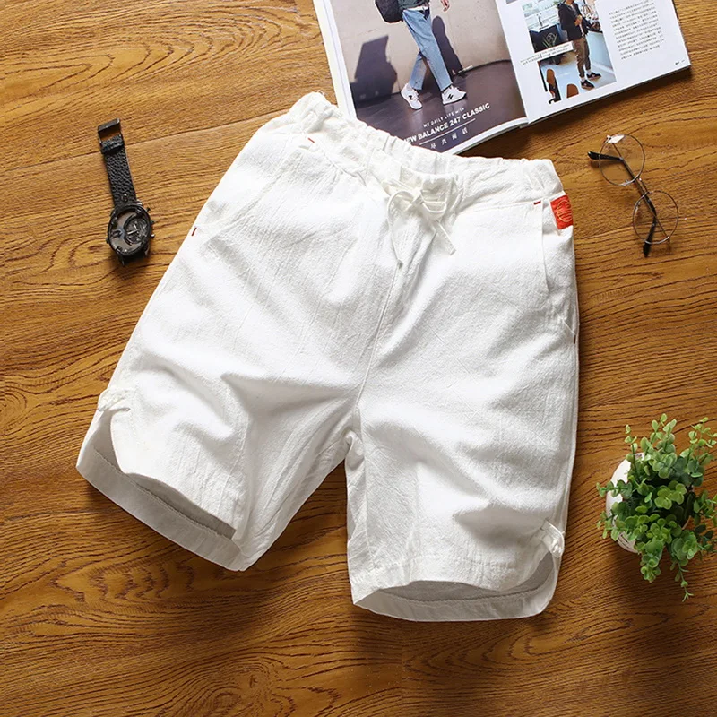 

MJARTORIA 2019 Summer Men Casual Linen Cotton Loose Drawstring Cargo Soild Joggers Plus Size 5XL Fashion Breathable Male Shorts