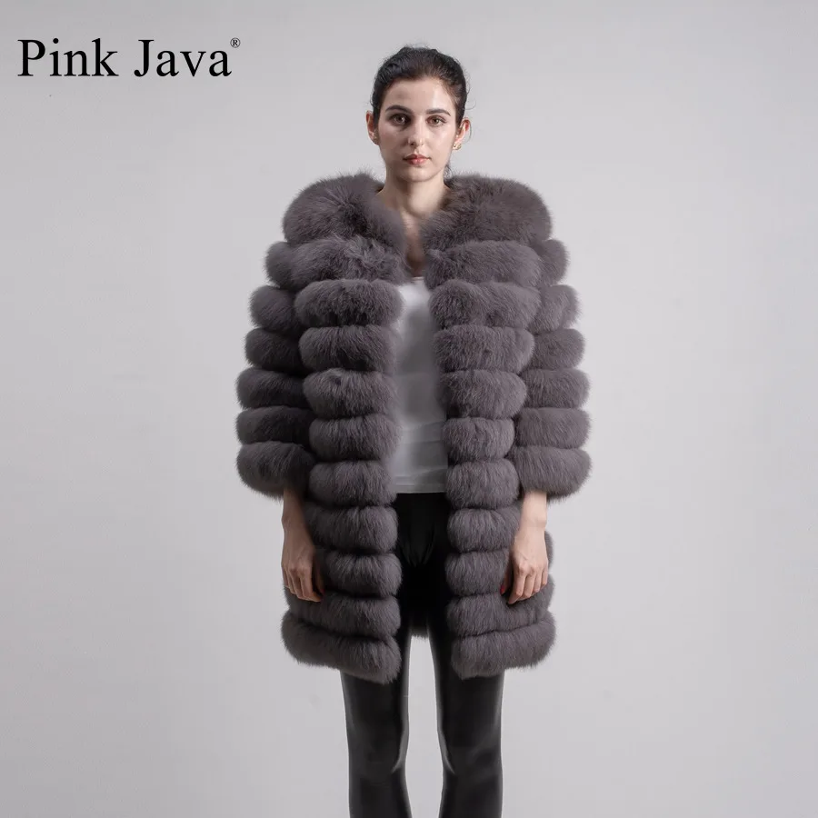 Розовый java QC8003 шуба из натурального Лисьего меха длинное пальто для женщин