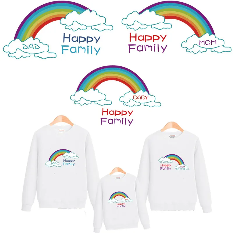 

rainbow thermal stickers patches for clothing jacket patches iron on transfer for t-shirt family clothes diy patch parches ropa