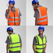 Высокая видимость желтая оранжевая Майка с карманами защитный светоотражающий жилет пользовательский Шелковый принт настраиваемый логотип компании