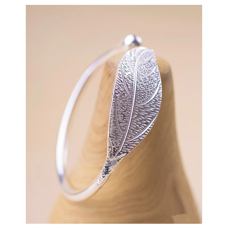100% 925 Sterling Silver Leaf Charm Bracelets & Bangles For Women Wedding Gift Adjustable Bracelet Pulseira Feminina SL206