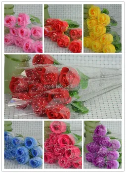 

Single Artificial Silk Rose Flowers With Package For DIY Flower Bouquet Valentine's Day Wedding Decoration 7 Colors Available
