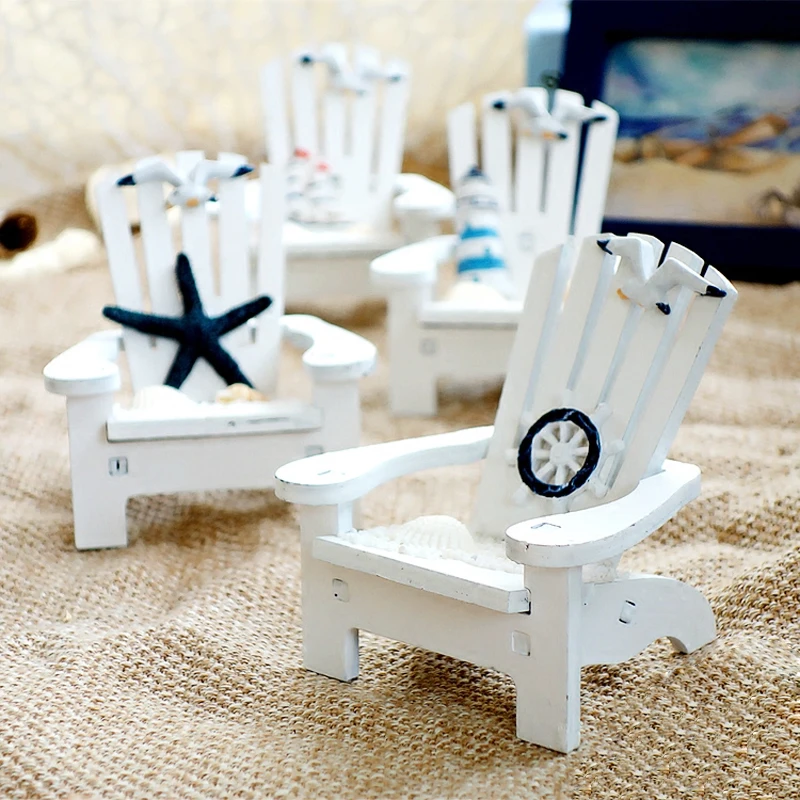 

4PCS/LOT Wood Mini Beach Chair Mediterranean Mobile phone Holder Photo Props Home Nautical Decor