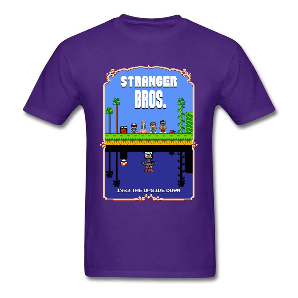 Большая скидка, хлопковая футболка с надписью «Stranger Bros 90», Забавные футболки с героями мультфильмов для студентов, лучший подарок, футболка с принтом «странные вещи» - Цвет: Фиолетовый