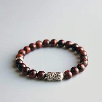 

Eastisan Red Tiger Eye Stone Beads With Tibetan Buddhism Mantra Totem Charm Bracelet For Man Woman Om Mani Padme Hum Jewelry
