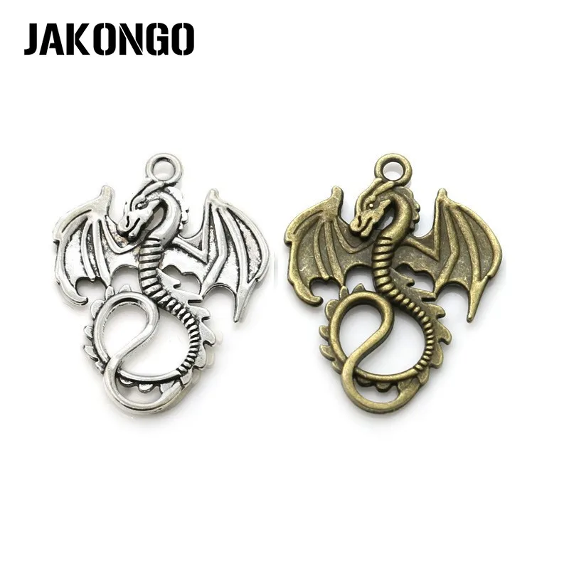 

10Pcs/lot Antique Silver Plated Dragon Charm Pendant Bracelets Necklace Jewelry Findings Accessories Making Craft DIY 35x28mm