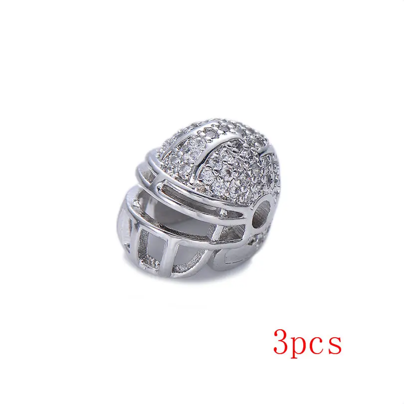 Pipitree 3 шт. AAA CZ Циркон Американский Футбол шлем бусины талисманы для Изготовление браслетов, «сделай сам» ювелирные изделия интимные аксессуары - Цвет: silver