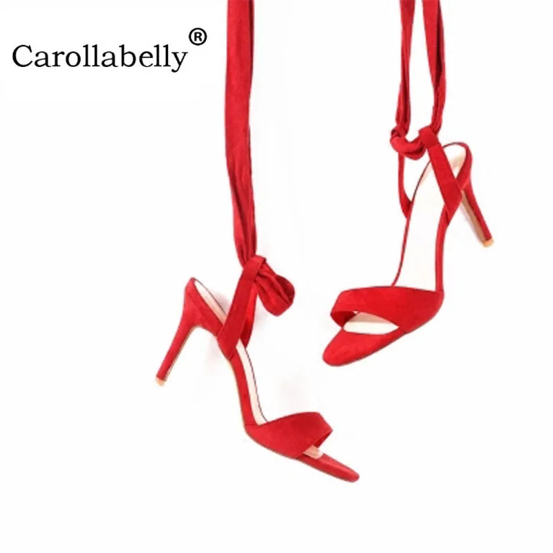 

2019 New Summer Elegant Velvet Bow Tie High Heels Lace Up Ankle Strap Sandals Women Open Toe Party Wedding Stiletto Shoes