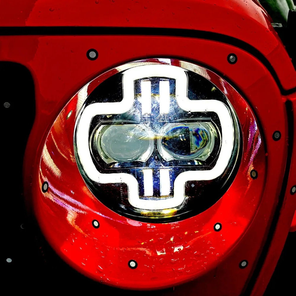 

KEMiMOTO 23cm LED Round Headlight High Low Beam Light Halo Angle Eyes Headlamp Circle Light For Jeep Wrangler JL 2018