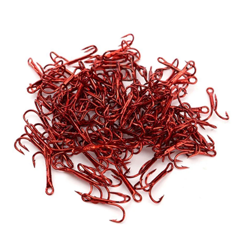 100Pcs/Set fishing hooks Red Fishhook Carbon Steel Treble Jig Hooks