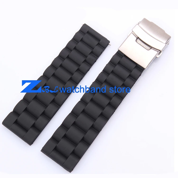 

The silicone rubber watchbands soft and comfortable waterproof width 20|22|24mm black The tire grain watch rubber strap