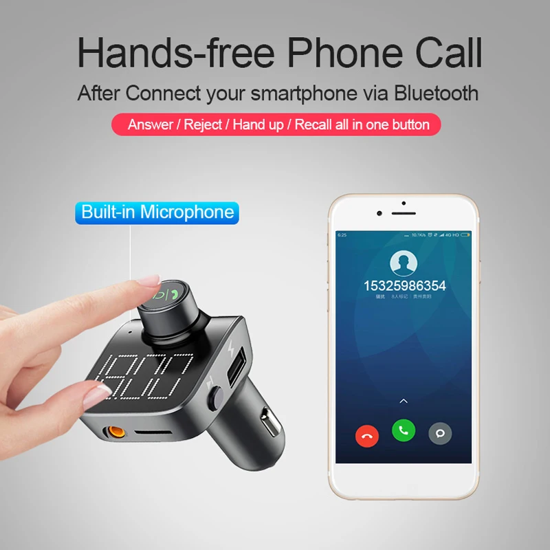 ANLUD Bluetooth 5.0 FM Transmitter Wireless Bluetooth Car Kit Car MP3 Player Unique Display Screen Aux Modulator Handfree