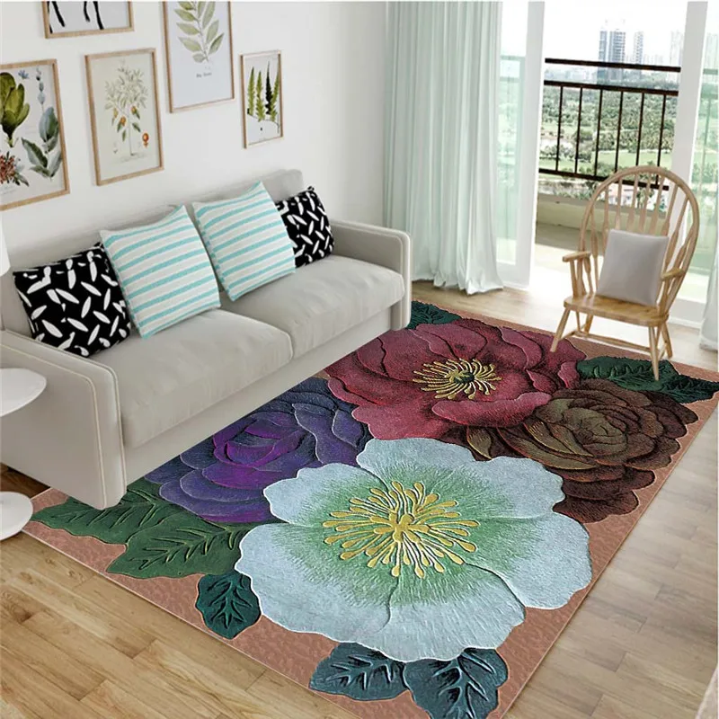 

High Quality Stereo Colorful Flowers High Quality Art Carpet For a Living Room Bedroom Non-Slip Floor Mat Mode Kitchen Carpet
