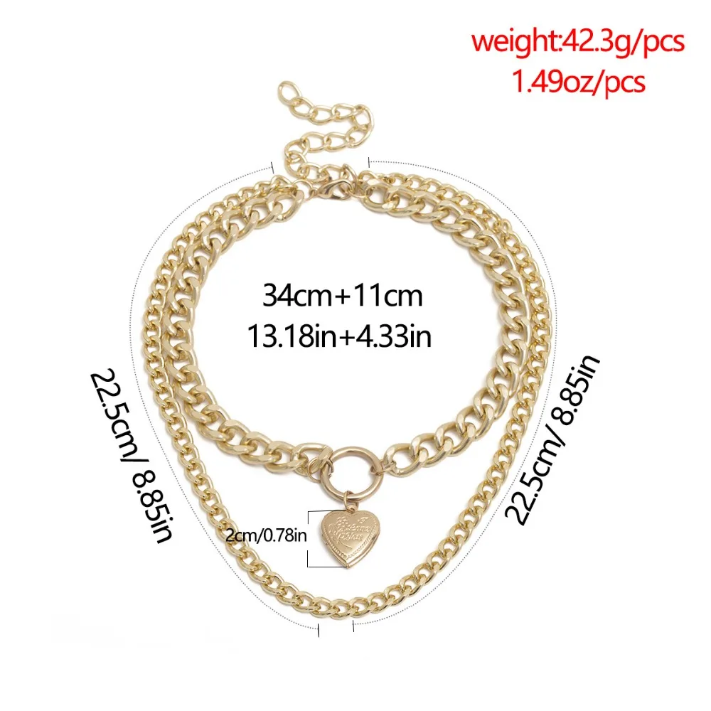 KMVEXO Punk Metal Heart Choker Necklace For Women Big Thick Chain Round Hollow Multilayer Pendant Long Necklaces Jewelry 2019 - Image 3