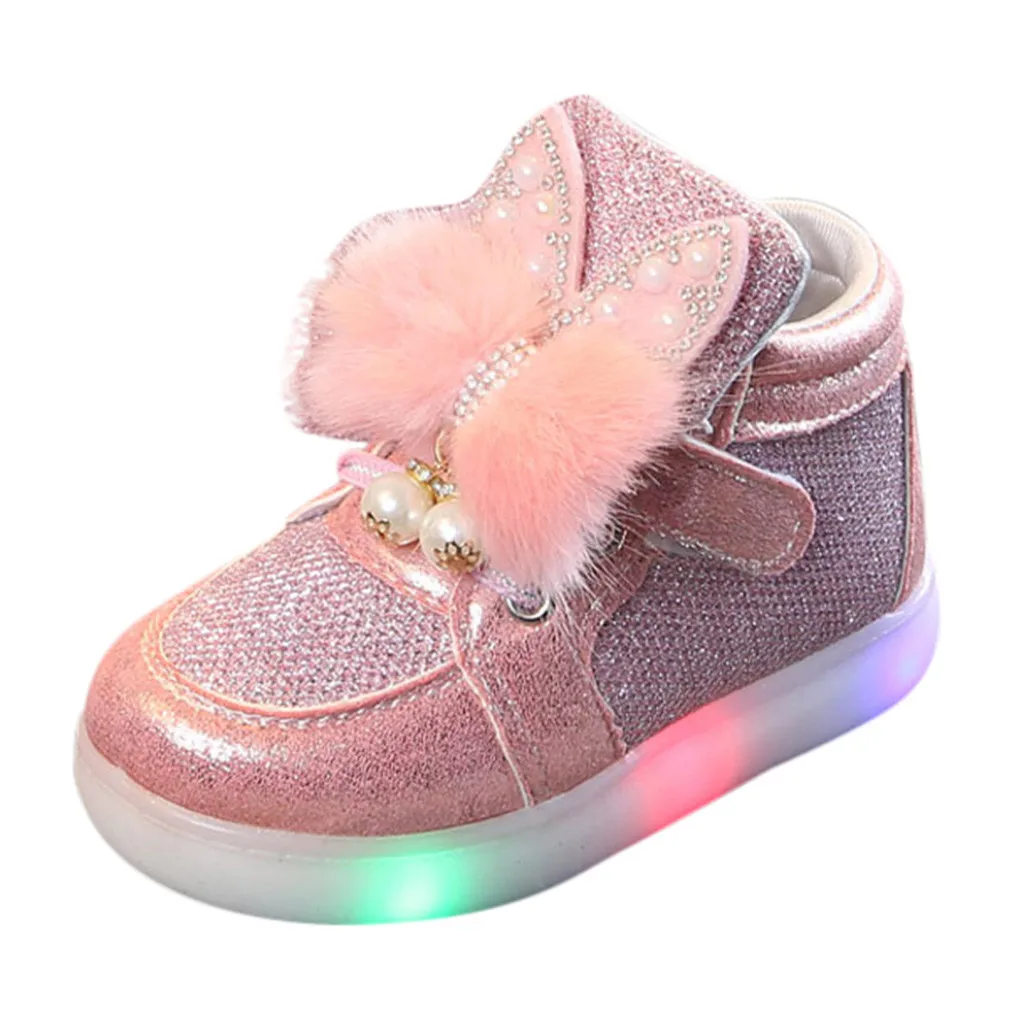 Oddler/Детская спортивная обувь для маленьких девочек с рисунком кролика; Светодиодный; Светящиеся кроссовки