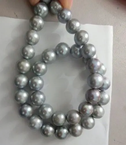

Free Shipping >>>HUGE AAA+ 11-12MM ROUND SOUTH SEA GRAY PEARL NECKLACE 18 INCH 14K GOLD CLASP