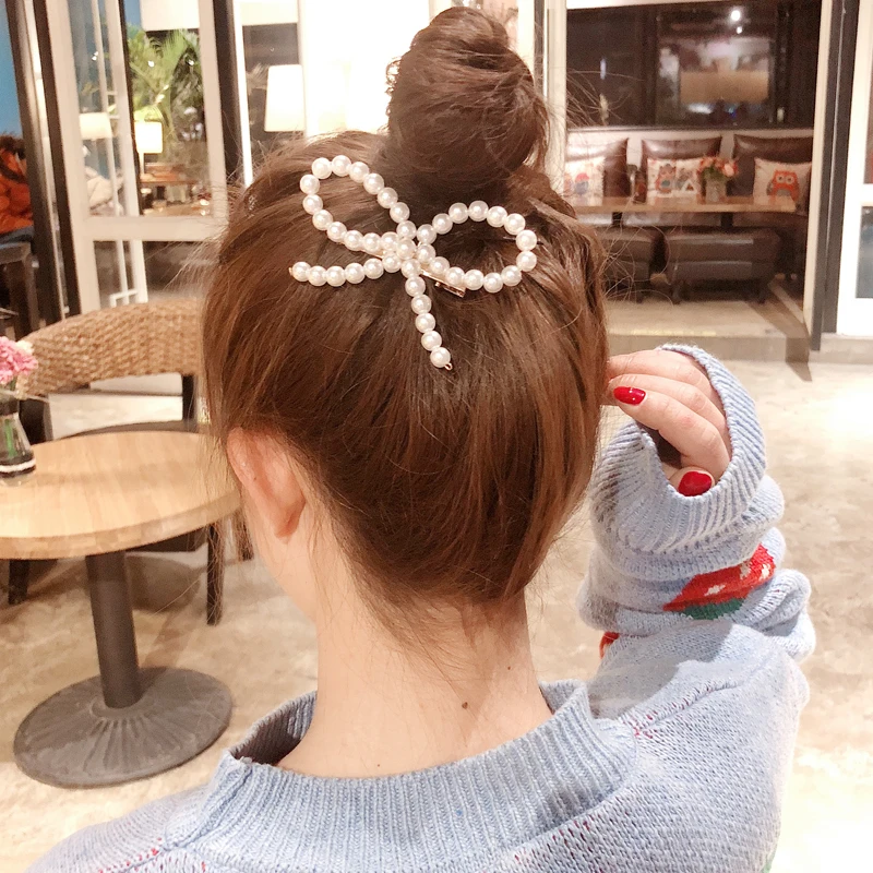 

New Girls Hair Accessories Korean Imitiation Pearls Hair Clips for Women Geometric Round Moon Bows Hairpins Barrettes Headwear