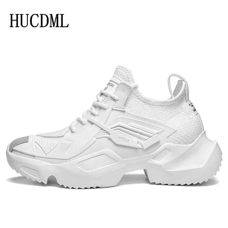 

HUCDML 2019 Summer INS Trend Style Men Shoes Lace-Up Shoes Thick Bottom Mesh Breathable Mens Sneakers Outdoor Casual Men's Shoes