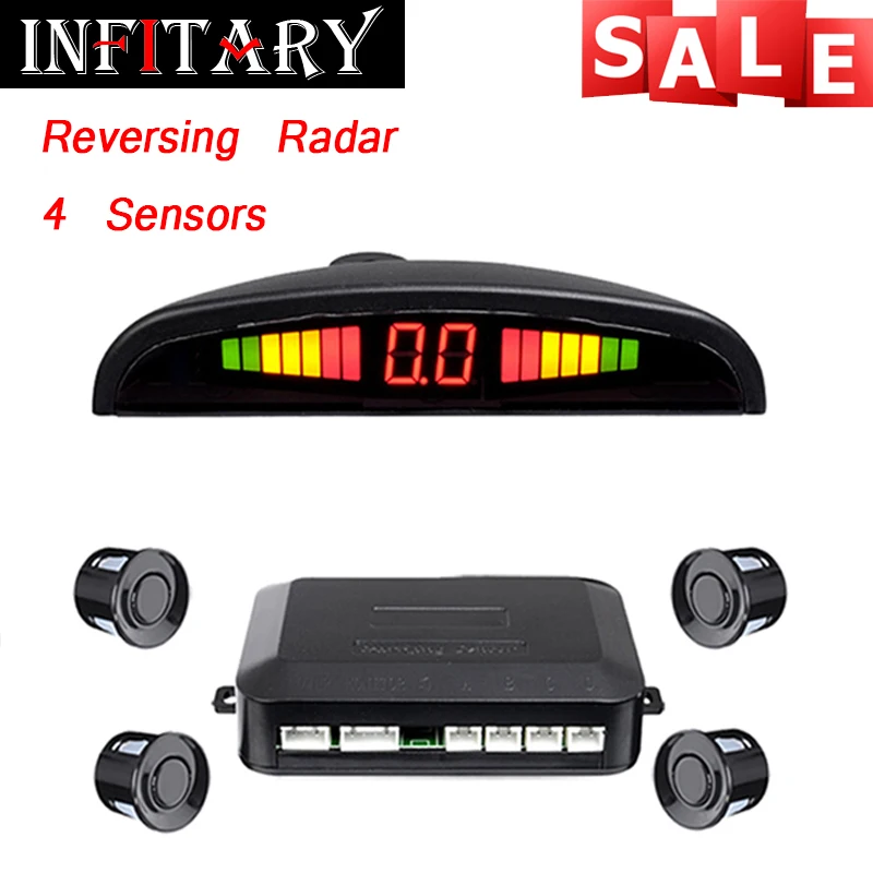 4 Parking Sensors Buzzer Car Reverse Backup Rear Radar System Sound Alarm Silver
