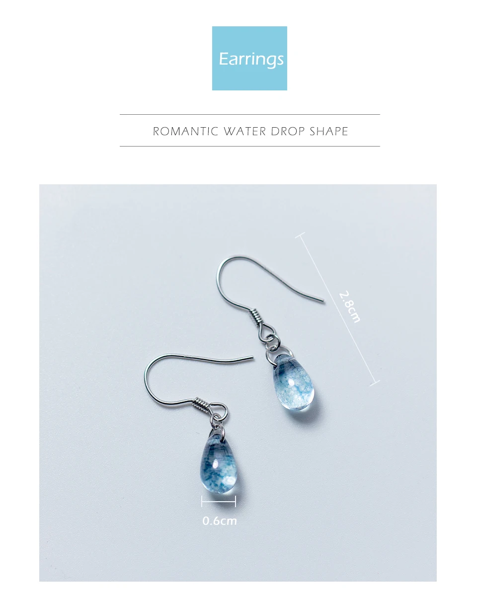 2019 New 925 Silver Earrings Female Fashion Art Blue Drop-Shaped Earring Birthday Gift Temperament Goddess Short Ear Jewelry (8)