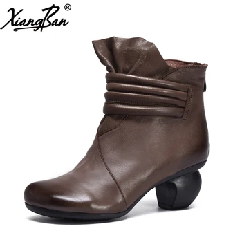 

Fashion Vintage Winter Women Shoes 2019 Velvet Ankle Boots Women Chunky Heels Round Toe Xiangban