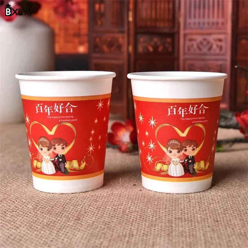 BXLYY 10 шт. китайский стиль Свадебные одноразовые бумажные стаканчики Свадебные украшения вечерние принадлежности для украшения дома аксессуары для воды Cup.7z