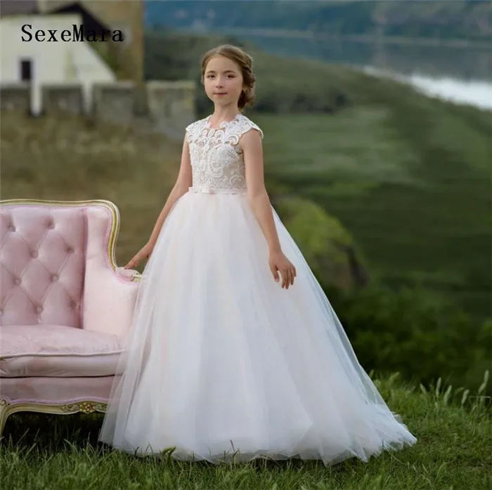 Bloem Meisjes Jurken Voor Bruiloften Kant Applicaties Baljurk Puffy Tulle Pageant Jurken Kids Party Wear Eerste Communie Jurk Bloem Meisjes Jurken Voor Bruiloften Kant Applicaties Baljurk Puffy Tulle Pageant Jurken Kids Party Wear Eerste Communie Jurk