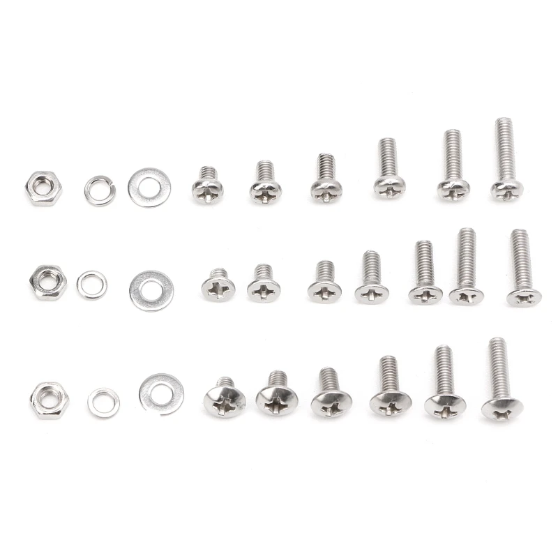 

300PCS M3 Stainless Steel Cross Screw Nut Woodworking Tools Fastener Hardware Three Types