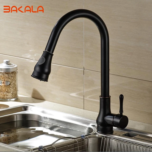 Special Offers BAKALA Luxury Chrome/Black/Nickel brush Brass Finished  Modern Finished Pull-out kitchen faucet Deck Mounted Mixer tap BR-9206