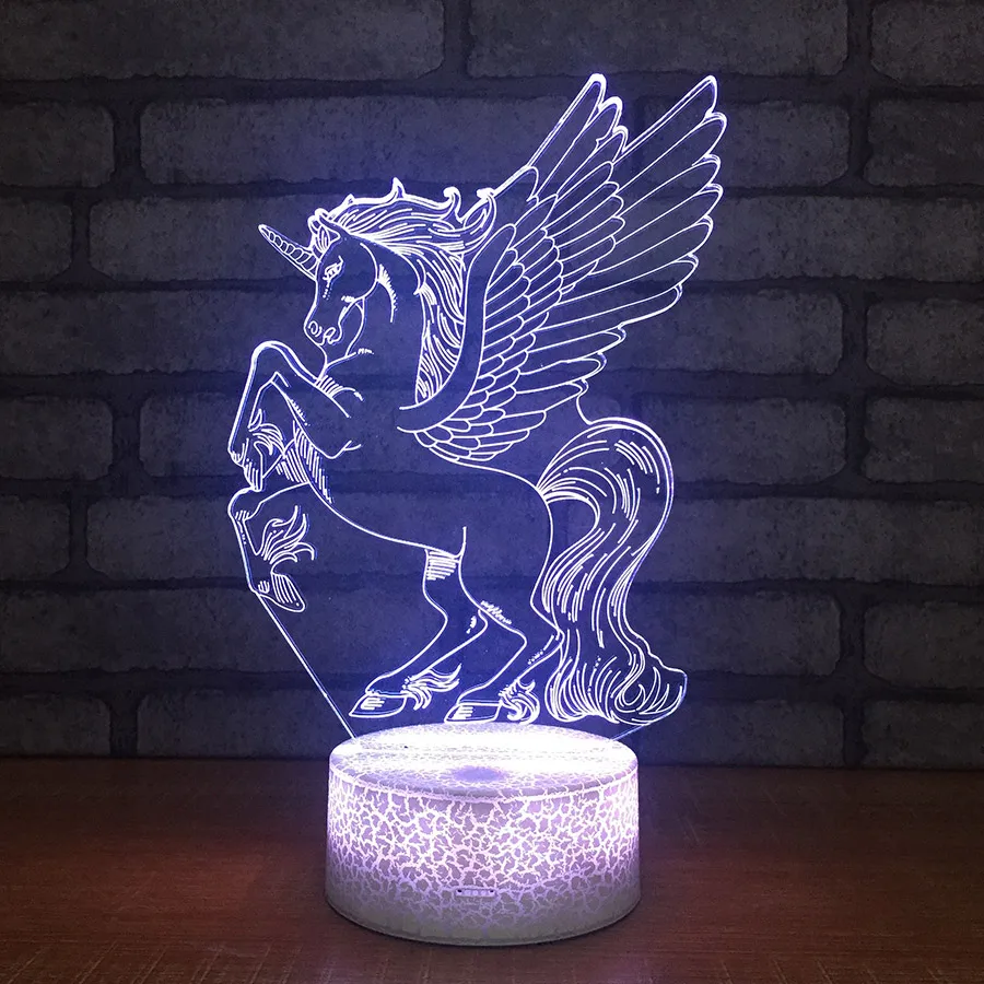 2018 Новое поступление 3D Pegasus ночник Luminaria Единорог светодиодный Фонари лошадь 7 цветов изменить огни трещины базы Рождество Подарки на Новый