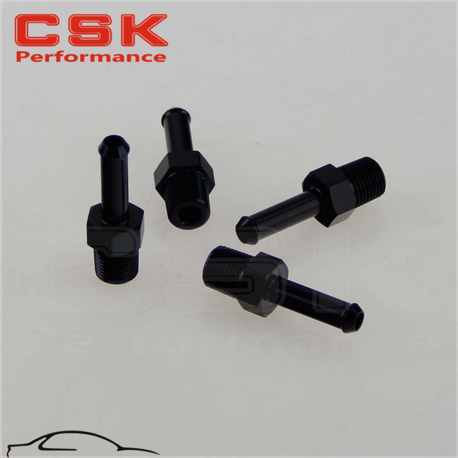 

4PCS ALUMINUM 1/8" NPT MALE STRAIGHT TO 1/4" HOSE BARB NIPPLE AN4 FITTING 4 PIECES BLACK