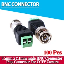 100Pcs Mini Coax CAT5 Male BNC Connector To Camera CCTV BNC Video Balun Connector Adapter