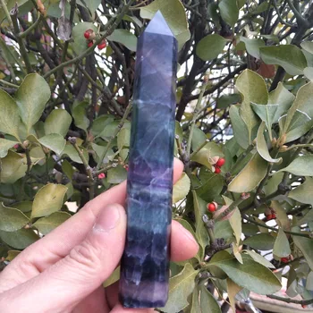

140MM 100% natural rainbow fluorite crystal quartz point single point stick healing