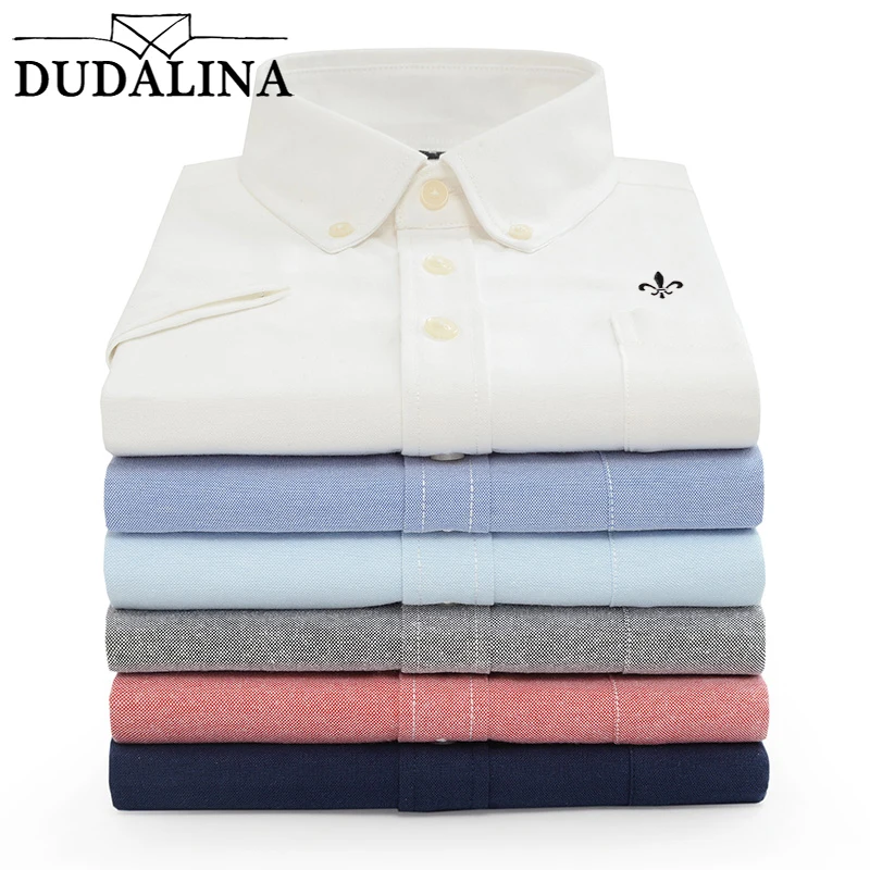 DUDALINA, мужская рубашка с коротким рукавом, новая оксфордская Однотонная рубашка, мужская повседневная модная рубашка с отложным воротником, размер M-5XL