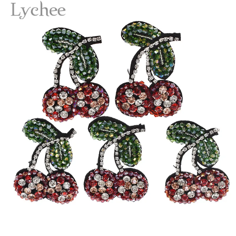Lychee 5pcs Beaded Crystal Cherry Appliques Colorful Rhinestone Patches Handmade DIY Sewing Supplies Accessories | Дом и сад
