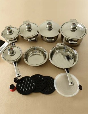 

Free Shipping Top Quality Cooking Tools 17PC Stainless Steel Cookware Set Ollas Cocina+Panelas+Milk Pot+Steamer+Dishes