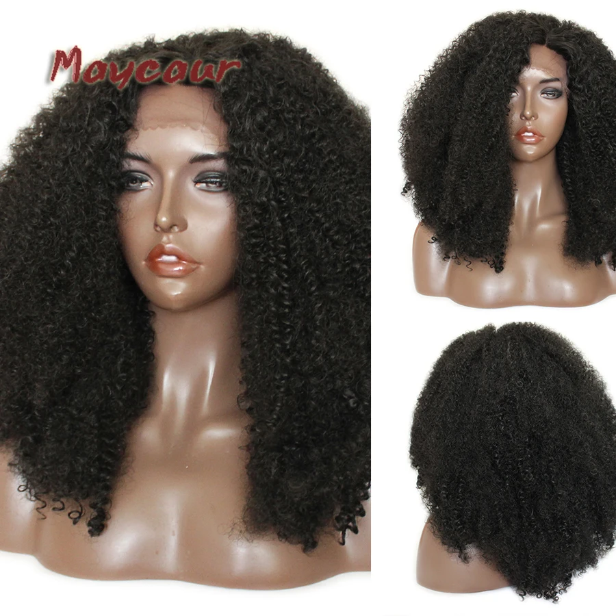 

Black Hair 180% Density Afro Curly Wigs 18-24 Inch Glueless Heat Resistant Synthetic Lace Front Wigs For Women